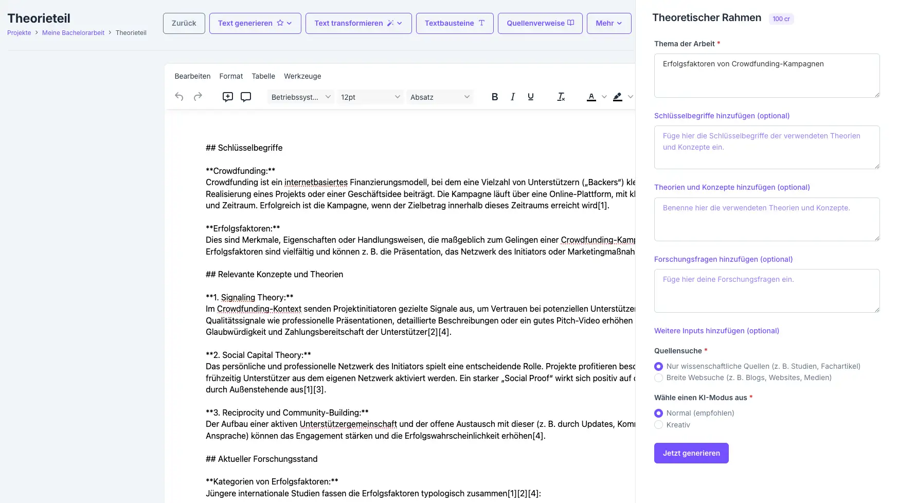Theorieteil generieren